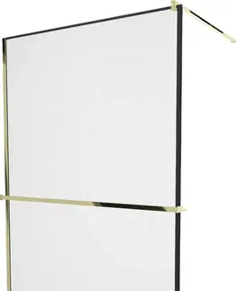 Sprchové dvere MEXEN/S - KIOTO Sprchová zástena WALK-IN s poličkou a držiakom uterákov 80 x 200 cm, transparent/čierna 8 mm, zlatá 800-080-121-50-70