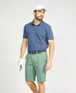 dresy Pánska golfová polokošeľa s krátkym rukávom MW500 sivomodrá