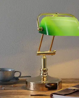 Stolové lampy na písací stôl Sea-Club Bankárska lampa Steve zelené sklenené tienidlo