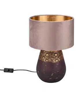 Stolové lampy Reality Leuchten Stolová lampa Kiran, Ø 26 cm, keramika, hnedá