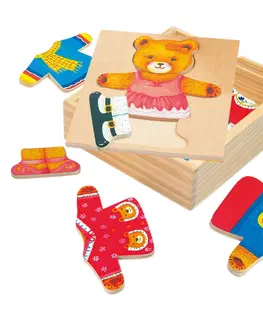 Drevené hračky Bino Puzzle šatníková skriňa Medvedica