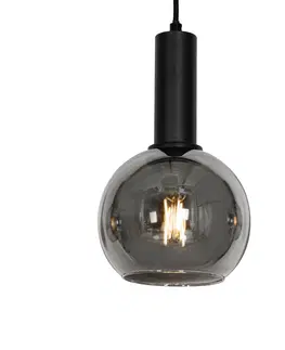 Zavesne lampy Art Deco závesné svietidlo čierne s dymovým sklom oválne 5-svetlo - Josje