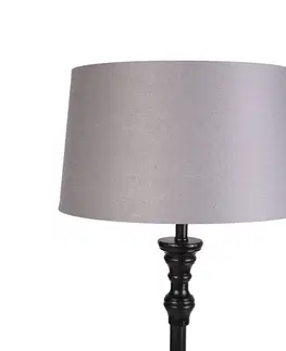 Stojace lampy Stojacia lampa čierna s ľanovým odtieňom sivá 45 cm - Classico