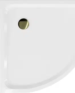 Vane MEXEN/S - Flat sprchová vanička štvrťkruhová slim 70 x 70, biela + zlatý sifón 41107070G