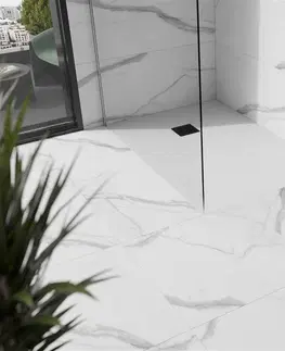 Vane MEXEN/S - Stone+ obdĺžniková sprchová vanička 100 x 70, biela, mriežka čierna 44107010-B