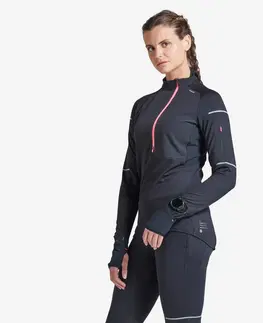 mikiny Dámske zimné bežecké tričko Kiprun Warm Regul s dlhým rukávom čierno-koralové