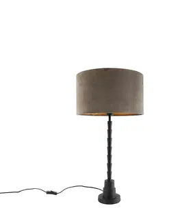 Stolove lampy Stolná lampa v štýle art deco čierna, 35 cm zamatový odtieň taupe - Pisos