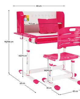 Písacie stoly Rastúci písací stôl a stolička, ružová/biela, set LERAN