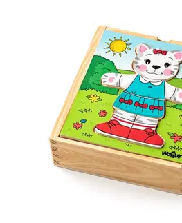 Hračky puzzle WOODY - Puzzle šatníková skriňa Mačička, 18 dielov
