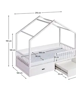 Postele Montessori posteľ, biela, masív, 90x200, WIKTOR