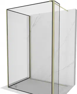 Sprchové dvere MEXEN/S - Kyoto Sprchová zástena WALK-IN 140 x 120 x 40 cm, čierny vzor, zlatá 800-140-120-221-50-70-040