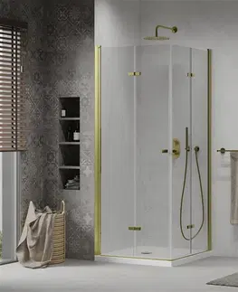 Vane MEXEN/S - Lima Duo sprchovací kút 90x90 cm, transparent, zlatá + vanička so sifónom 856-090-090-50-02-4010G