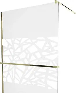 Sprchové dvere MEXEN/S - KIOTO Sprchová zástena WALK-IN s poličkou a držiakom uterákov 110 x 200, transparent/bialy vzór 8 mm, zlatá 800-110-121-50-85