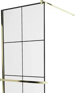 Sprchové dvere MEXEN/S - KIOTO Sprchová zástena WALK-IN s poličkou a držiakom uterákov 80 x 200 cm, transparent/čierna 8 mm, zlatá 800-080-121-50-77