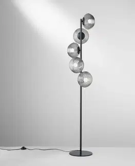 Stojacie lampy Eco-Light Stojacia lampa Ripple, čierna/dymovo sivá, 5 svetiel, sklo
