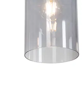 Zavesne lampy Závesná lampa mosadzná s dymovým sklom 3-svetlá - Vidra