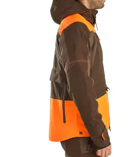 bundy a vesty Nepremokavá poľovnícka bunda na poľovačky na sluky Renfort 900 reflexná gaštanovohnedá