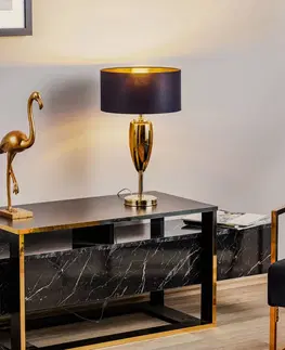 Stolové lampy Ailati Show Ogiva – čierno-zlatá textilná stolná lampa