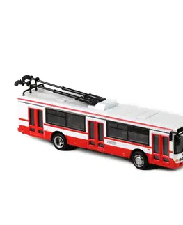 Hračky - dopravné stroje a traktory RAPPA - Kovový trolejbus červený, 16 cm