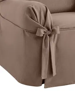 Prehozy Jednofarebný bavlnený poťah s viazačkami na pohovku a kreslo, plátno bachette