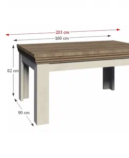 Jedálenské stoly KONDELA Royal ST rozkladací jedálenský stôl biela sosna nordická / dub divoký