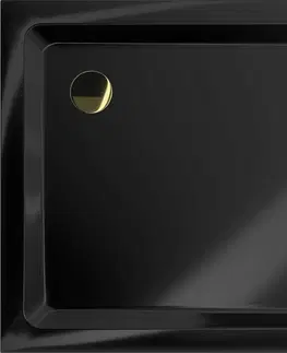 Vane MEXEN/S - Flat sprchová vanička štvorcová slim 70 x 70 cm, čierna + zlatý sifón 40707070G
