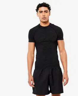 fitnes Pánske kompresné tričko na posilňovanie s krátkym rukávom priedušné s okrúhlym výstrihom čierne