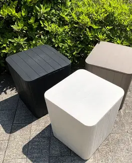 Záhradné úložné boxy Záhradný úložný box/príručný stolík, biela, IBLIS
