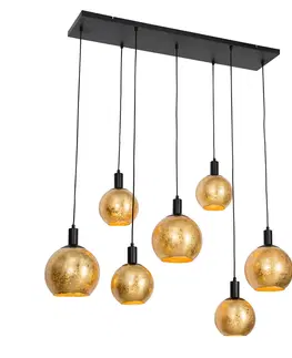 Zavesne lampy Dizajnové závesné svietidlo čierne so zlatým sklom 7 svetiel - Bert