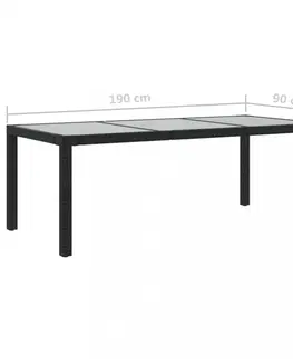 Záhradné stoly Záhradný stôl sklo / polyratan Dekorhome Čierna / priehľadná
