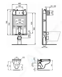 Kúpeľňa IDEAL STANDARD - ProSys Set predstenovej inštalácie, klozetu a sedadla Eurovit, tlačidla Oleas M2, Rimless, SoftClose, biela ProSys80M SP121