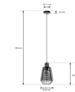 Závesné svietidlá Lucande Závesné svetlo Lucande Tinko v klietke, čierne, 20 cm