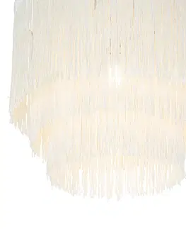 Stropne svietidla Orientálne stropné svietidlo zlaté krémové tienidlo s strapcami - Franxa