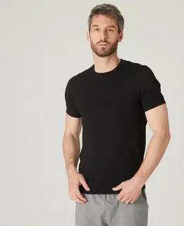 fitnes Pánske tričko 500 Slim na cvičenie čierne
