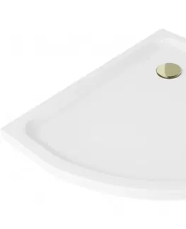 Vane MEXEN/S - Flat sprchová vanička štvrťkruhová slim 70 x 70 cm, biela + zlatý sifón 41107070G