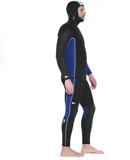 bundy a vesty Pánska potápačská neoprénová bunda s kapucňou SCD 5,5 mm čierno-modrá
