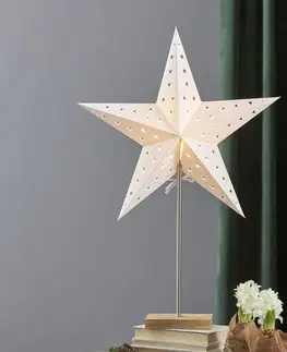 Vianočné svetelné hviezdy STAR TRADING Stojaca hviezda Leo so vzorom hviezd, biela/dub