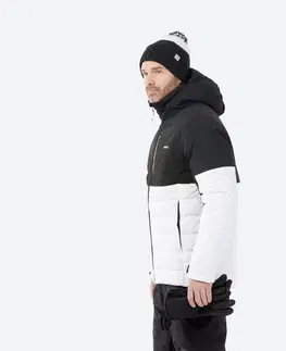 bundy a vesty Pánska hrejivá lyžiarska bunda 100 stredne dlhá bielo-čierna
