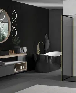 Sprchové dvere MEXEN/S - Kioto Sprchová zástena WALK-IN 130 x 80 x 30 cm, čierny vzor, zlatá 800-130-080-221-50-70-030