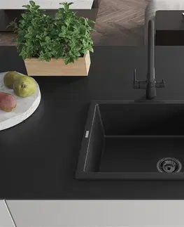 Kuchynské drezy MEXEN/S MEXEN/S - Pedro granitový drez 1-miska 560 x 460 mm, čierna, sifón čierna 6508561000-77-B