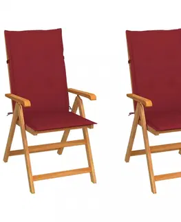 Zahradné stoličky Záhradná stolička 2 ks teak / látka Dekorhome Červená