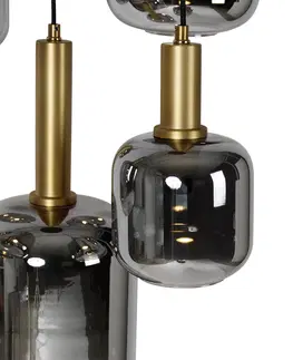 Zavesne lampy Závesná lampa čierna so zlatou s dymovým sklom vrátane 5 PUCC - Zuzanna