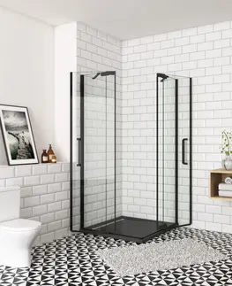 Sprchovacie kúty H K - Sprchovací kút AIRLINE BLACK R909, 90x90 cm, s dvoma jednokrídlovými dverami s pevnou stenou, rohový vstup SE-AIRLINEBLACKR909