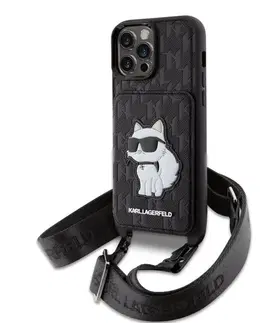 Puzdrá na mobilné telefóny Puzdro Karl Lagerfeld Saffiano Monogram Crossbody Choupette NFT Kryt pre Apple iPhone 14 Pro Max, čierne 57983116317