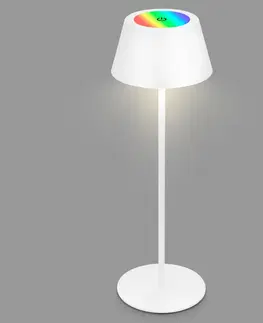 Vonkajšie osvetlenie terasy Briloner LED stolová lampa Kiki s dobíjacou batériou RGBW, biela