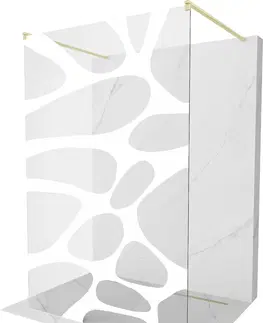 Sprchové dvere MEXEN/S - Kyoto samostatne stojaca sprchová zástena 120 x 200, biely vzor 8 mm, zlatá kartáčovaná 800-120-002-55-97