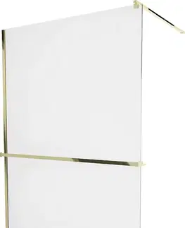 Sprchové dvere MEXEN/S - KIOTO Sprchová zástena WALK-IN s poličkou a držiakom uterákov 90 x 200 cm, transparent 8 mm, zlatá 800-090-121-50-00
