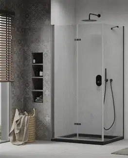 Vane MEXEN/S - Lima sprchovací kút zalamovacie dvere 80 x 100 cm, transparent, čierny + Flat čierna vanička so sifónom 856-080-100-70-00-4070B