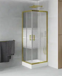 Vane MEXEN/S - Rio sprchovací kút štvorec 70 x 70 cm, pruhy, zlato + vanička Rio vrátane výpuste 860-070-070-50-20-4510