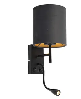Nastenne lampy Nástenná lampa v štýle Art Deco čierna so zamatovým tmavosivým odtieňom - Stacca